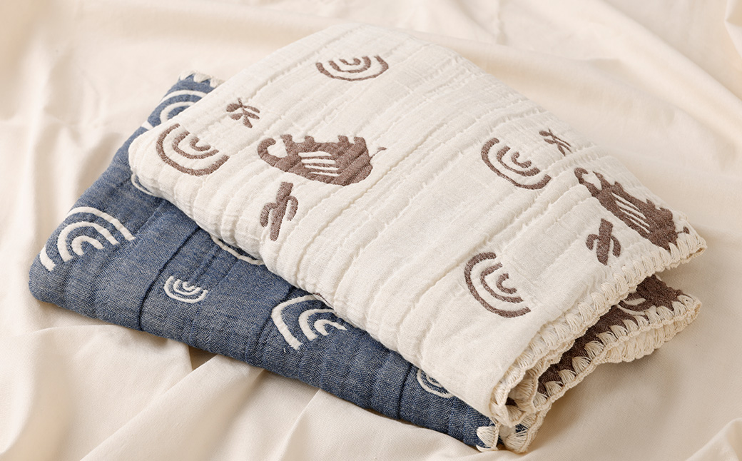 6重ガーゼ織ケット ×2枚 （ベージュ・ネイビー） ガーゼケット タオルケット オールシーズン コットン 綿100％ 寝具 日用品 お歳暮 お中元 プレゼント ギフト 日本製