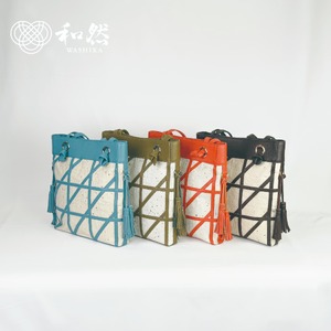 【和然WASHIKA】幾何学模様ショルダーバッグ 美濃の手漉き和紙× 本革 カラー：ダークブラウン