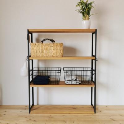 ふるさと納税 守口市 MUKU材とアイアンのラック / ライトブラウン / W80×H100×D20cm / 完成品