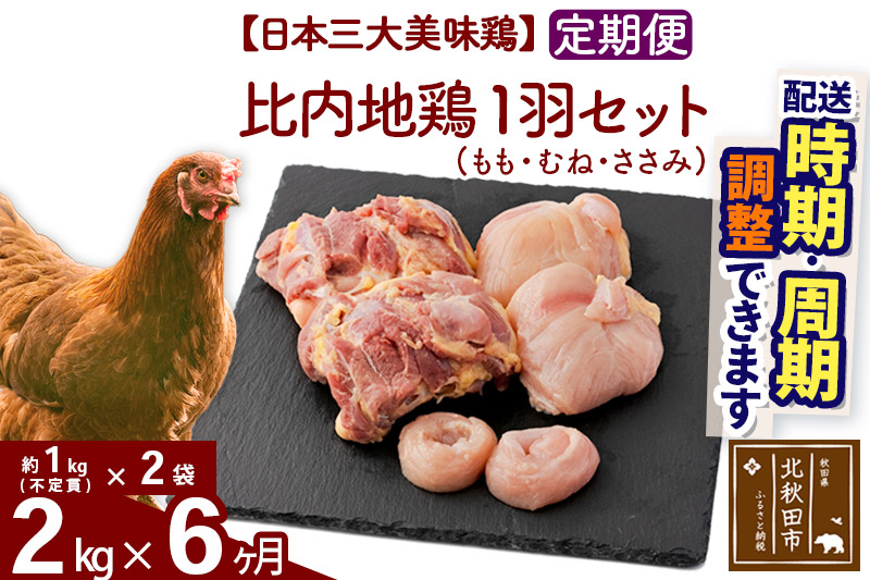 
《定期便6ヶ月》 比内地鶏 1羽セット（もも・むね・ささみ） 約2kg（約1kg（不定貫）×2袋）×6回 計12kg 【選べる配送時期】
