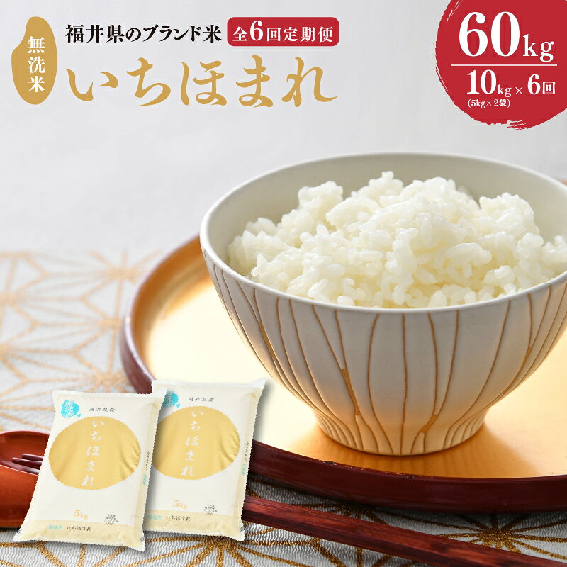 【ふるさと納税】【令和7年産】定期便 ≪6ヶ月連続お届け≫ 福井県のブランド米 いちほまれ 無洗米 10kg × 6回 計60kg 【 無洗米 人気 品種 ブランド米 特A 】