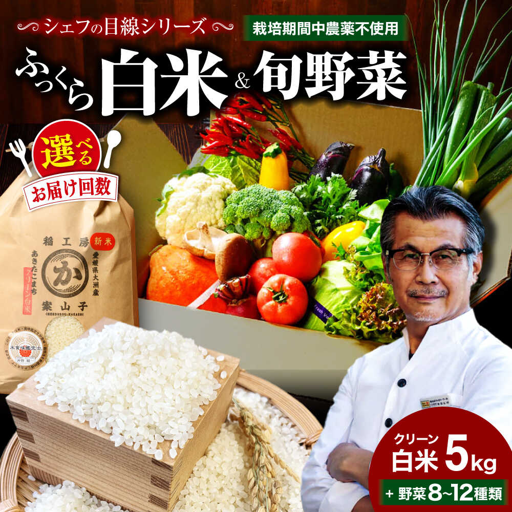 【ふるさと納税】お米 5kg【選べるお届け回数】クリーン白米 5kg+旬のお野菜セット【ふるさと納税限定】お米 5kg あきたこまち 野菜 詰め合わせ 旬野菜 新鮮 食材セット お試し おまかせセット 一人暮らし 二人暮らし 食材 詰め合わせ 大洲市/ヒロファミリーフーズ[AGBX009]