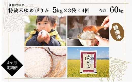 日経トレンディ「米のヒット甲子園」大賞受賞『特栽米ゆめぴりか無洗米5kg×3』定期便！毎月1回・計4回お届け