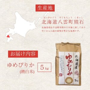 【毎月定期便】【北海道八雲町熊石産】ゆめぴりか5kg(精白米)全3回【4055783】