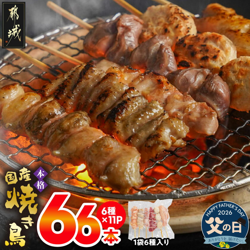 【ふるさと納税】【父の日】職人串打ちの本格焼き鳥66本！！≪6月18日〜21日お届け≫ - 焼鳥串 生冷凍串 冷凍生肉 6種類 各種1本×6本入×11P おつまみ おかず 父の日 ギフト プレゼント 贈答用 期間限定 送料無料 MJ-3312-FG【宮崎県都城市は2年連続ふるさと納税日本一！】