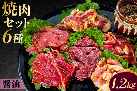 焼肉セット6種（醤油）【195013】 味付け 醤油 簡単 1.2kg BBQ バーベキュー 牛モモ 牛カルビ 牛ウデ 牛肩ロース 牛さがり 鶏もも 小分け 冷凍保存