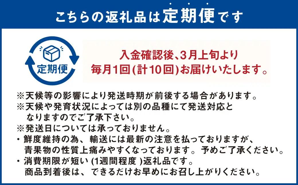 ＜ R8年熊本地震復興支援 ＞プロが選ぶ！旬の果物 10ヶ月定期便 【2027年3月上旬～12月下旬発送予定】 フルーツ いちご 柑橘 メロン スイカ シャインマスカット 梨