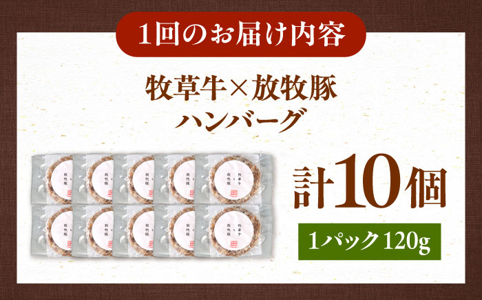 【全2回定期便】【牧草牛×放牧豚】ハンバーグ 10個《厚真町》【GOODGOOD株式会社】 ハンバーグ 牛肉 豚肉 小分け 冷凍配送 ギフト ご褒美 北海道 [AXBP038]