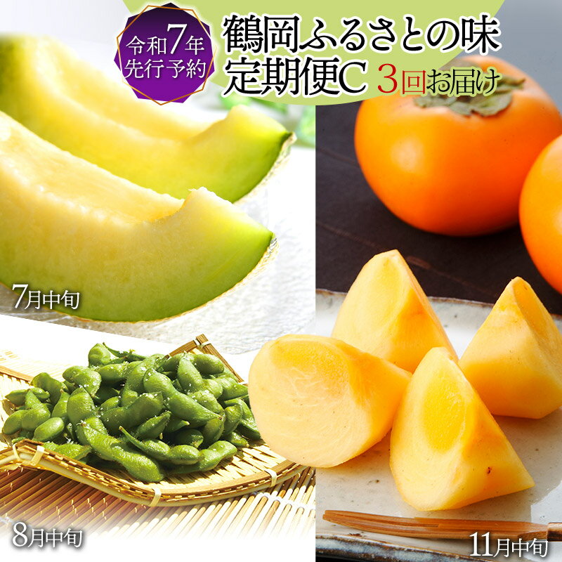 【ふるさと納税】【令和7年産 先行予約】鶴岡ふるさとの味定期便C 【庄内砂丘メロン・だだちゃ豆・庄内柿】7月中旬・8月中旬・11月中旬発送