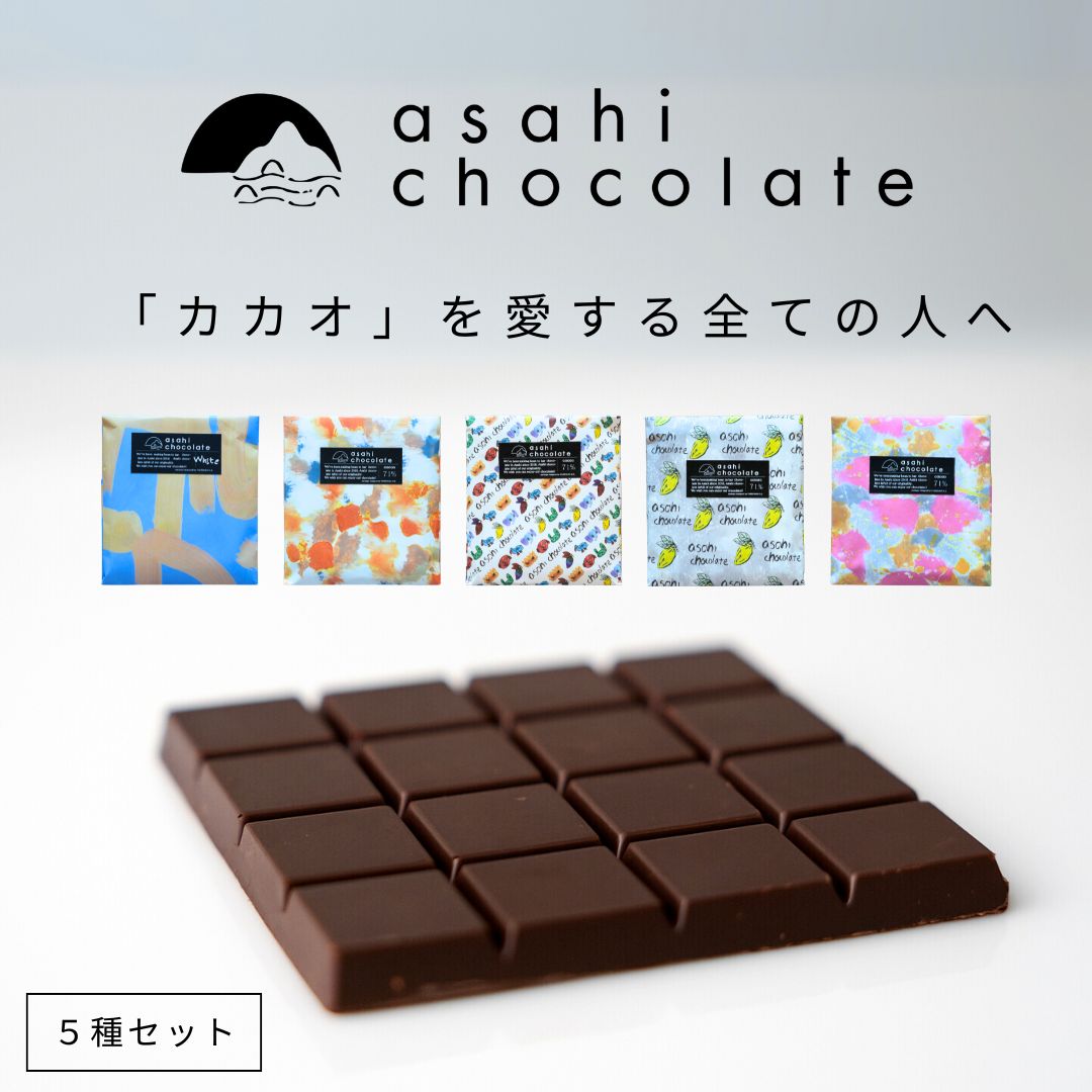 【ふるさと納税】ビーントゥバー チョコレート 5種セット（ベネズエラ・ガーナ・インド・タンザニア・ホワイトニブ） ハイカカオ 高カカオ 71％ 無添加 てんさい糖使用 手作り 福祉施設製造 ギフト プレゼント あさひチョコレート
