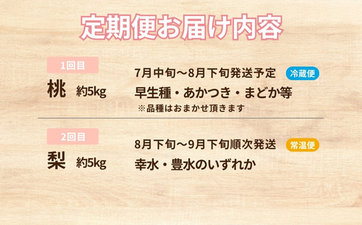 No.2037フルーツ２種定期便 桃約５kg、梨約５kg 【2025年発送】