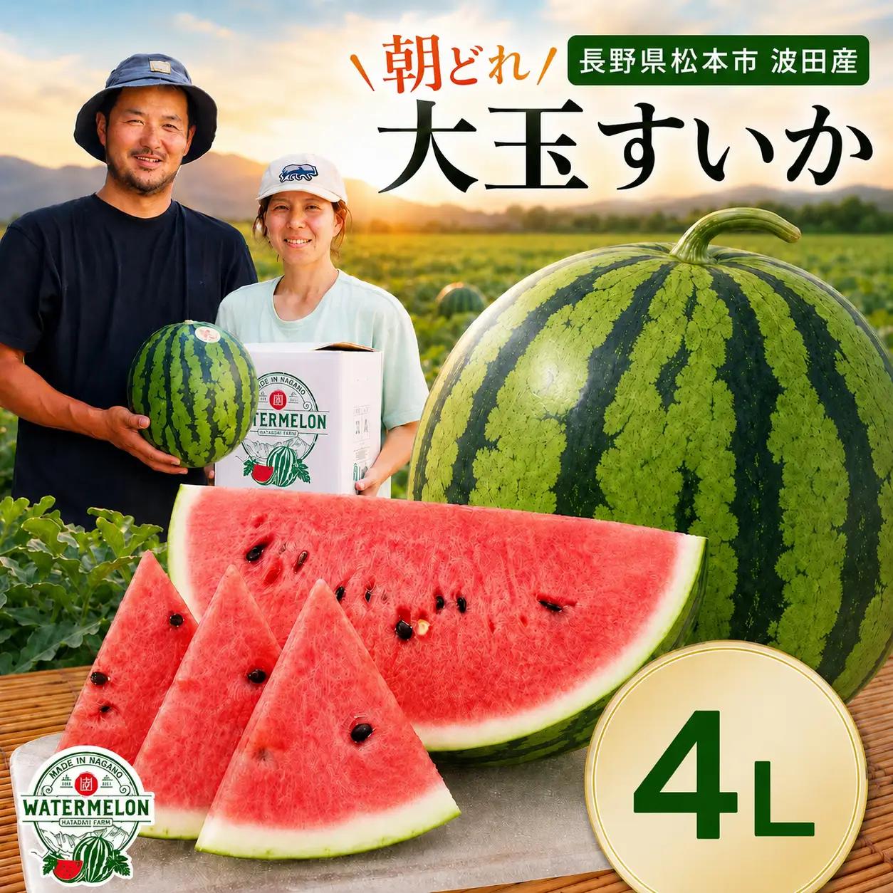【先行受付：2027年発送】 松本市 波田産 大玉すいか 4L