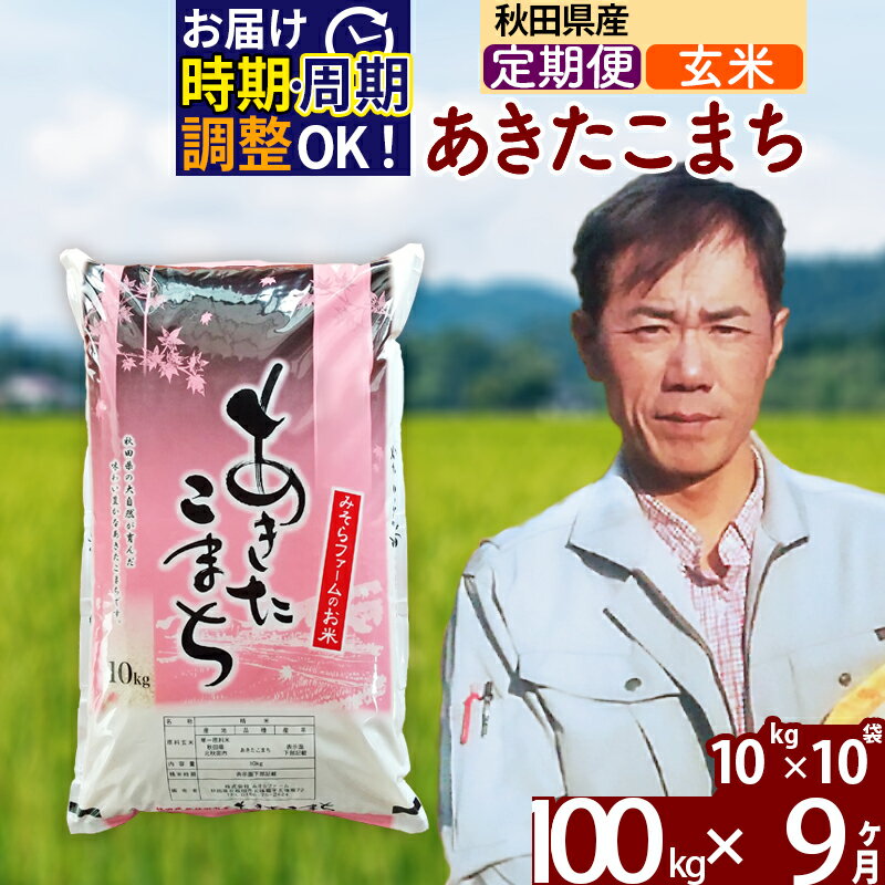 【ふるさと納税】※令和7年産※《定期便9ヶ月》秋田県産 あきたこまち 100kg【玄米】(10kg袋) 2025年産 お届け時期選べる お届け周期調整可能 隔月に調整OK お米 みそらファーム
