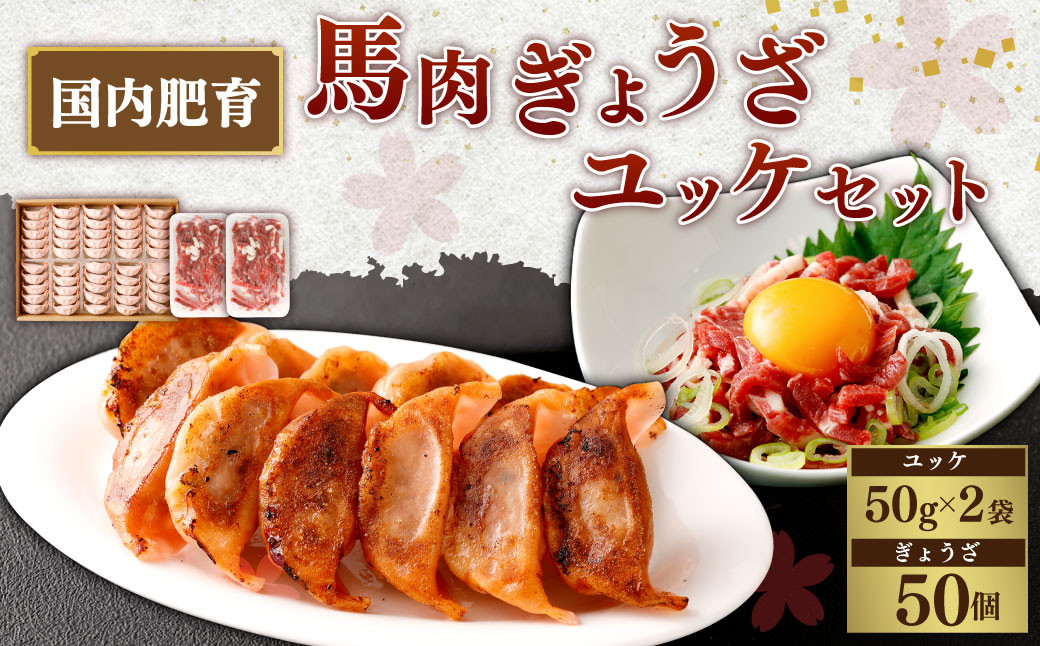 【国内肥育】馬肉 ぎょうざ 50個 ユッケ 100g（50g×2袋）セット 餃子