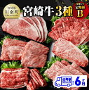 【ふるさと納税】【6ヶ月定期便】 宮崎牛 3種 月替わり 定期便 B 全6回 - 肉 牛肉 A4〜A5等級 宮崎牛 黒毛和牛 宮崎県産 九州産 国産 肩ロース モモ カルビ すき焼き しゃぶしゃぶ スライス 焼しゃぶ E11013t6