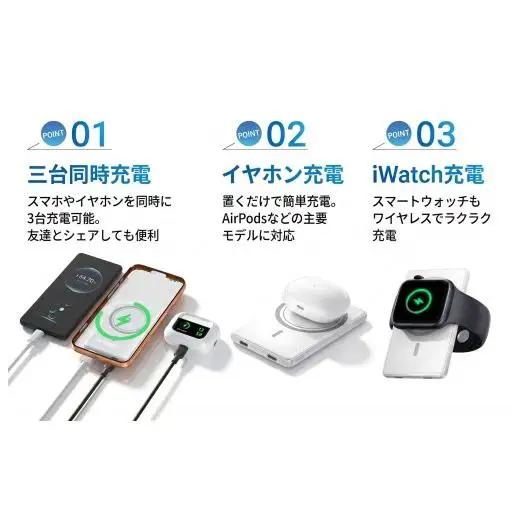 WY01 マグネット式  モバイルバッテリー(ホワイト)