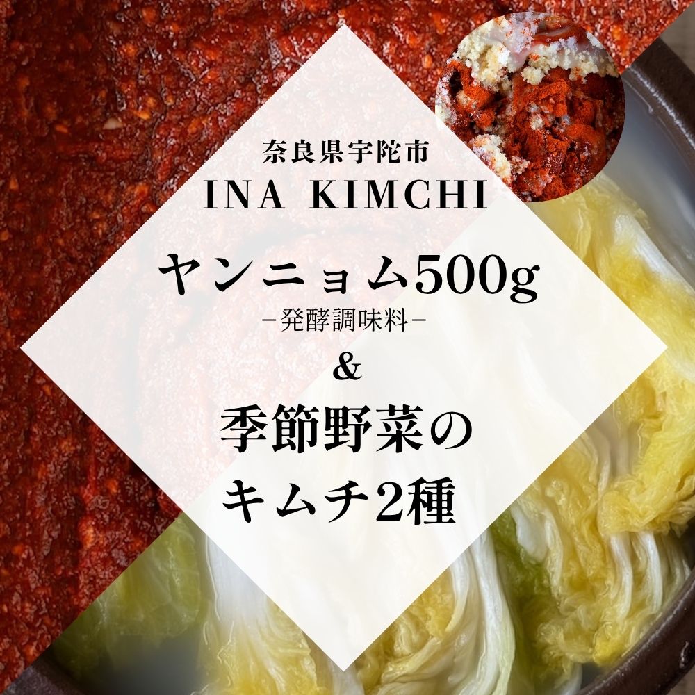 【ふるさと納税】ヤンニョム500g ＆季節野菜のキムチ2種（各500g）／ キムチ ヤンニョムソース 赤キムチ 白キムチ 料理 グルメ INA Lab INA KIMCHI 取り寄せ 室生 奈良県 宇陀市