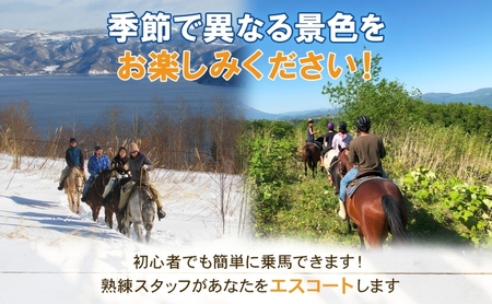 北海道 乗馬体験 40分コース ペア券 ホース トレッキング 絶景 自然 貴重 体験 経験 景色 ふれあい 血統馬 初心者 本格的 のんびり お子様 大人 楽しい レイクトーヤランチ 洞爺湖 体験チケ
