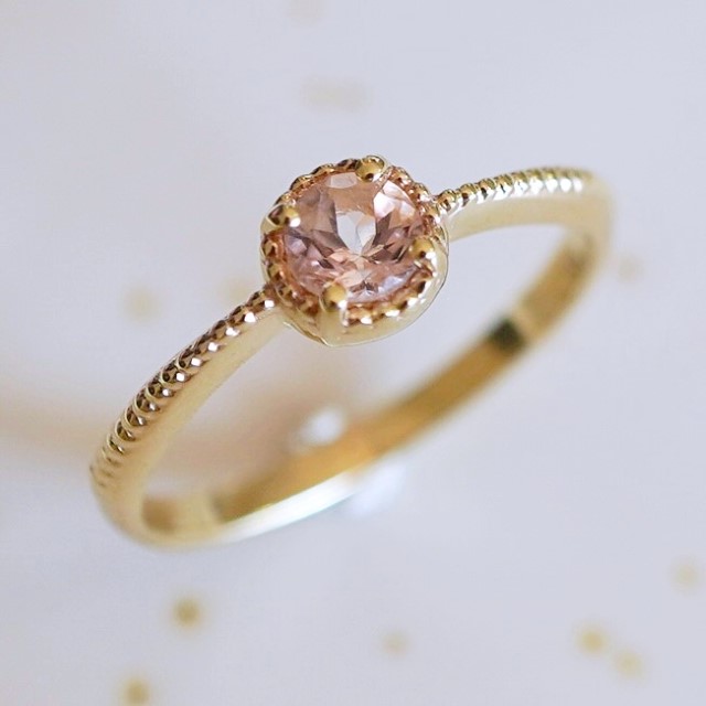 【ジュエリー】K10 イエローゴールド モルガナイト 一粒石 シンプル リング 指輪 保証書付　NR-1838