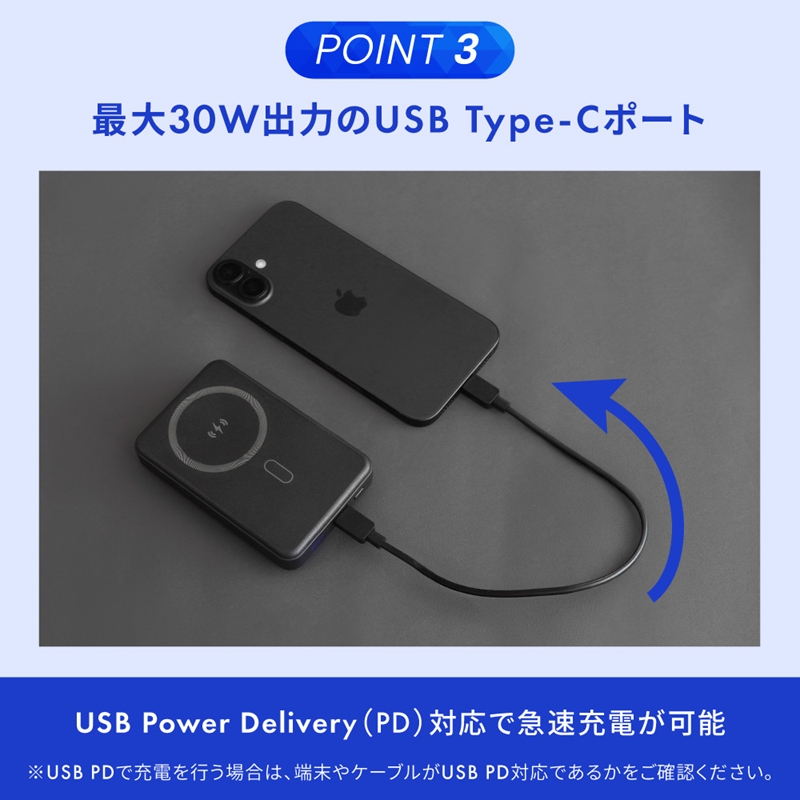 Owltech 準固体電池採用 スマホリング搭載 10000mAh 最大PD30W対応 USB Type-C入出力 マグネット式ワイヤレス充電対応 モバイルバッテリー OWL-LPB10025MG-B