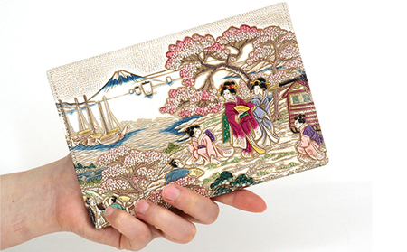 【文庫屋大関】パーソナルホルダー　浮世絵　御殿山【皮革工芸品】 ファッション 小物 シンプル パスポートケース 病院セット 型押し 大関卯三郎 牛革 