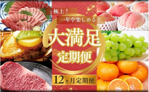 【12ヶ月定期便】極上！一年中楽しめる！大満足定期便♪　／肉 牛肉 マグロ 鮑 マスカット みかん 桃【tkb410】