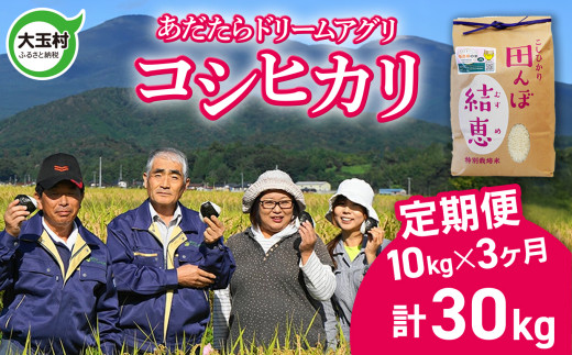 大玉村  定期便 コシヒカリ 30kg （ 毎月 10kg × 3回 ）【令和7年産】【 おいしいお米コンクール 受賞米 あだたら ドリームアグリ 】 こしひかり 福島県 精米 米作り 特別栽培米 ｜ da-kh10-t3-r7