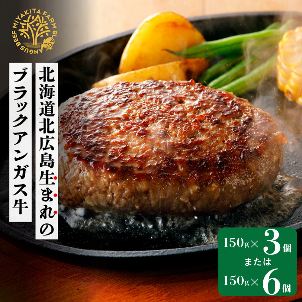 【ふるさと納税】【選べる容量】北海道 北広島産 ブラックアンガス牛 ハンバーグステーキ 150g 3個または6個 ハンバーグ 牛肉 惣菜 個包装 おかず 国産 冷凍 送料無料