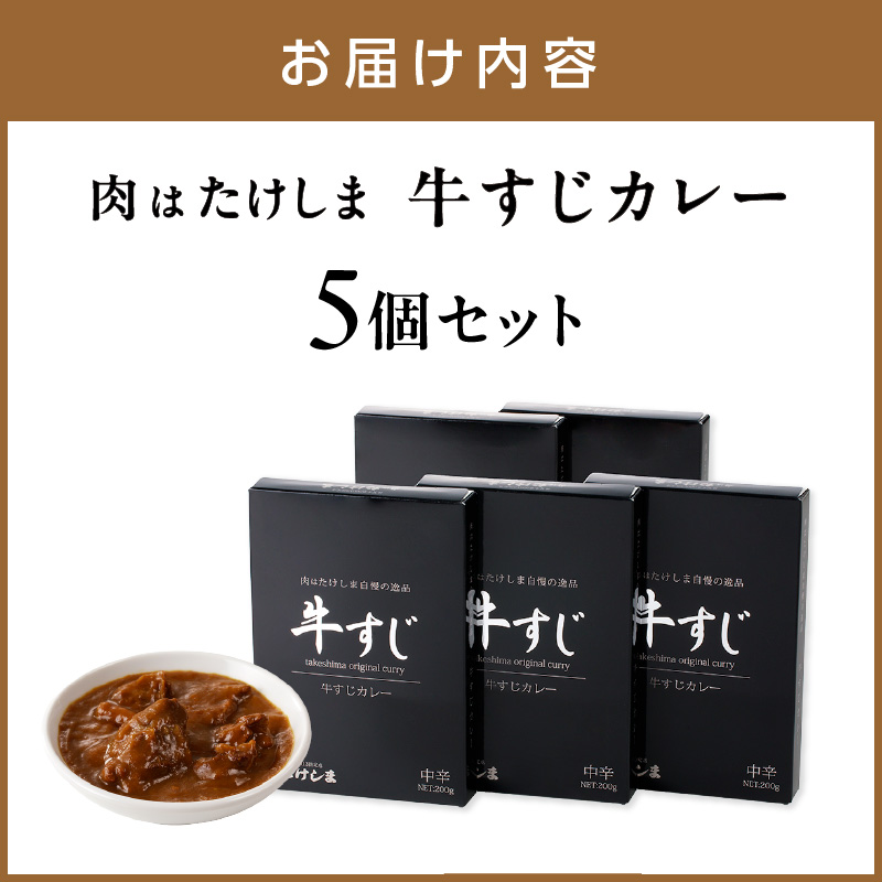 肉はたけしま 牛すじカレー 5個セット【002D-009】
