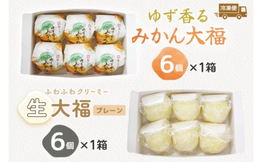 ゆず香るみかん大福 ふわふわクリーミー生大福プレーン 各6個入り【フルーツ 生大福 大福 餅 スイーツ あんこ クリーム おやつ 手土産 メディア掲載 お取り寄せ ギフト グルメ 贈答 冷凍 亀印製菓