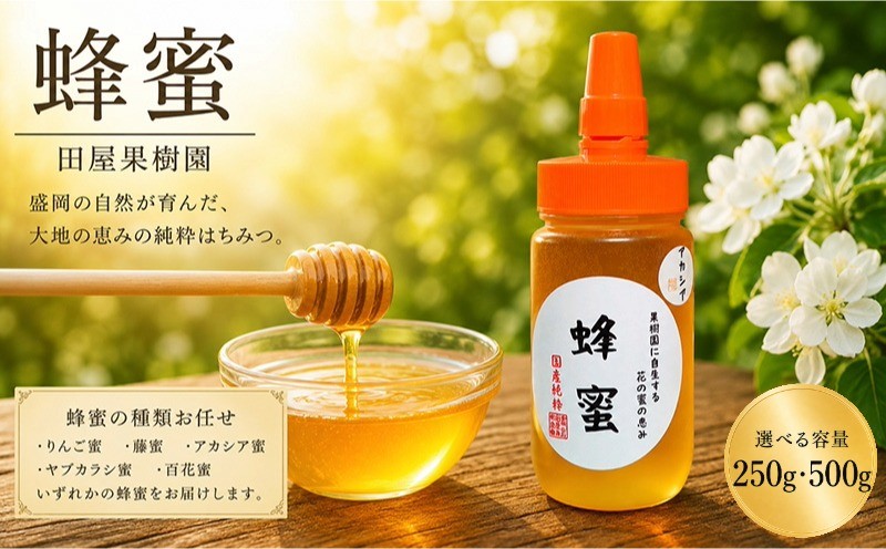 
                  蜂蜜 選べる容量 250g・500g 種類お任せ はちみつ りんご蜜 藤蜜 アカシア蜜 ヤブカラシ蜜 百花蜜 国産 加工品 ボトル 特産品 名産品 お取り寄せ ギフト 贈答用 贈答 プレゼント 岩手県 盛岡市 東北 岩手 盛岡 田屋果樹園 taya023P
                