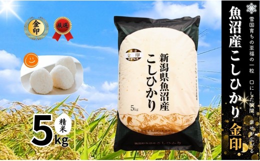 【コシヒカリ】魚沼産コシヒカリ 高食味米 5kg(5kg×1袋) 令和7年産  金印 ( 一等米の中から厳選 ) |   新潟産コシヒカリ 新潟県産コシヒカリ 魚沼産こしひかり 米 お米 こしひかり 白米 精米 ブランド米  新潟県 津南町 有限会社イタバ