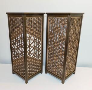 レーザー行灯「趣」Ｌサイズ　 八重麻の葉／胡麻幹 組子デザイン 和紙貼り 高さ65cm LED電球付