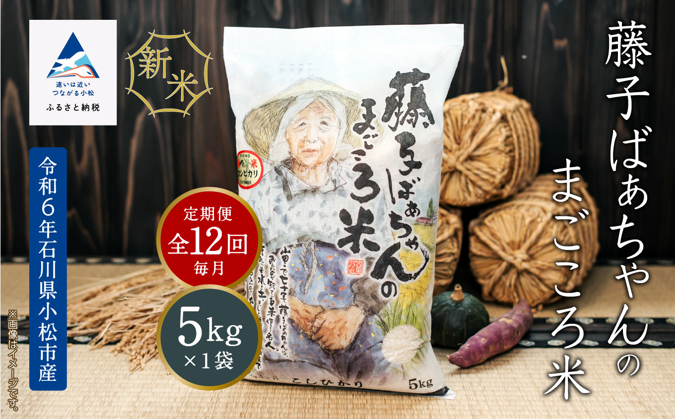 
コメ お米 コシヒカリ「令和6年産新米受付予約開始！」【定期便】藤子ばぁちゃんのまごころ米 5kg×12回（毎月）
