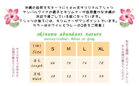 【グレー　XLサイズ】 紅型　デザイン工房ten天　紅型Tシャツ大人用　グレー　okinawa abundant nature 沖縄　豊かな　自然　かわいい　レディース　メンズ　ユニセックス　男女兼用