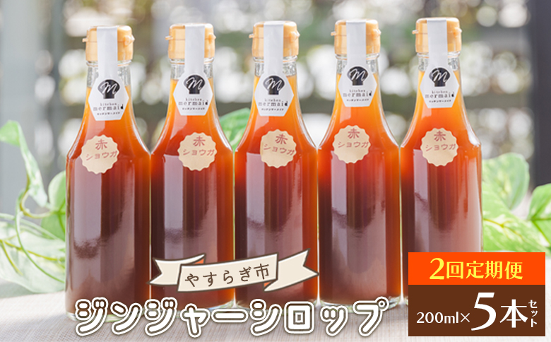 【2回定期便】やすらぎ市 ジンジャーシロップ200ml×5本 - 赤生姜 ショウガ あか しょうが 贈り物 おすそ分け 特産品 ジンジャーエール 料理 調味料 手作りドリンク お菓子 お歳暮 御歳暮 高知県 香南市 Wyr-0055