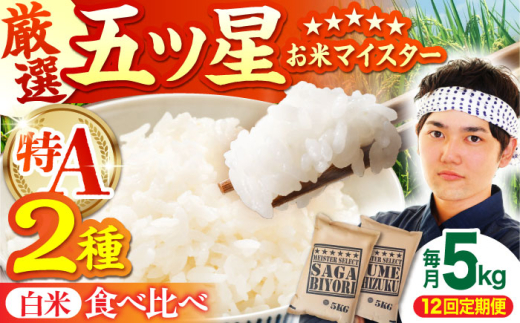 【全12回定期便】さがびより・夢しずく 白米 5kg【五つ星お米マイスター厳選】 [HBL032]特A評価 特A 佐賀 ブランド米 ご飯 米 お米 白米