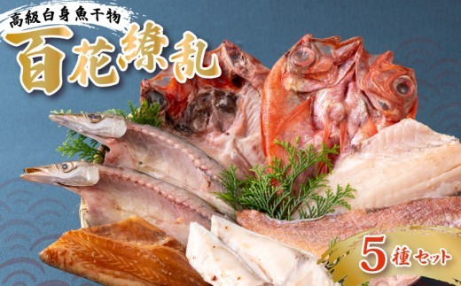 
                  【 高級干物 】 白身魚干物 「 百花繚乱 」 5種 セット 冷凍 贅沢 詰め合わせ つぼ鯛 金目鯛 かます 銀ひらす 赤魚 鯛 金目 梭魚 海鮮 魚介 丸富水産 長崎県 佐世保市
                