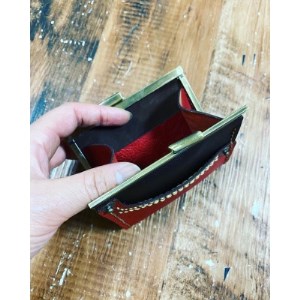 オールレザーのがま口財布【デニポケmini】赤ポケット【1321135】