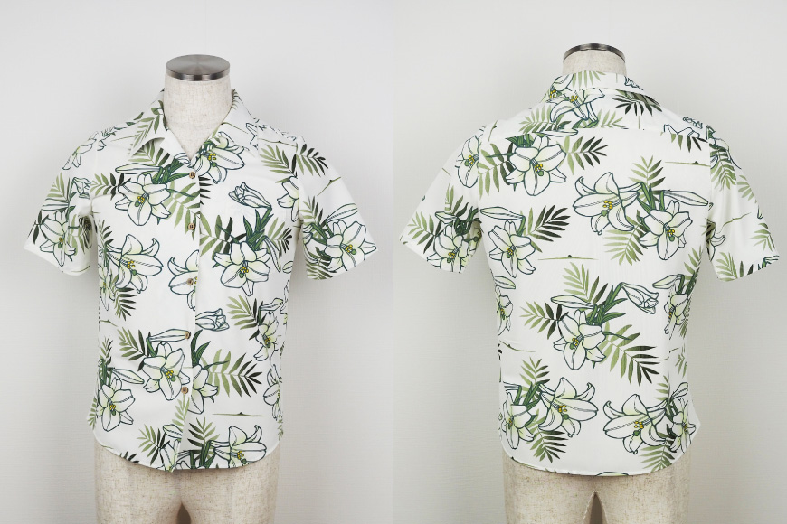 シャツ 沖縄 かりゆしウェア 伊江村オリジナル レディース ユリ柄 M [ミュージアム 沖縄県 伊江村 ie47bde230001] アロハシャツ ハワイアンシャツ