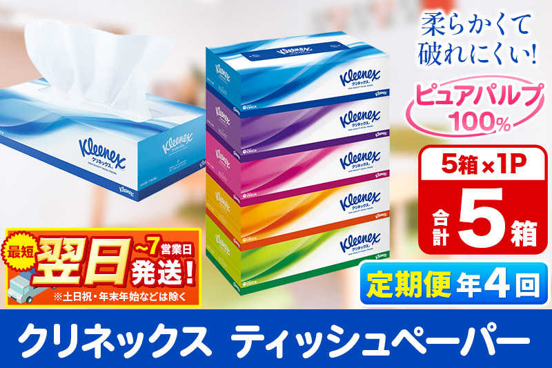 《3ヶ月ごとに4回お届け》定期便  ティッシュペーパー クリネックス ティシュー 5箱×1パック【レビューキャンペーン中】 秋田市オリジナル