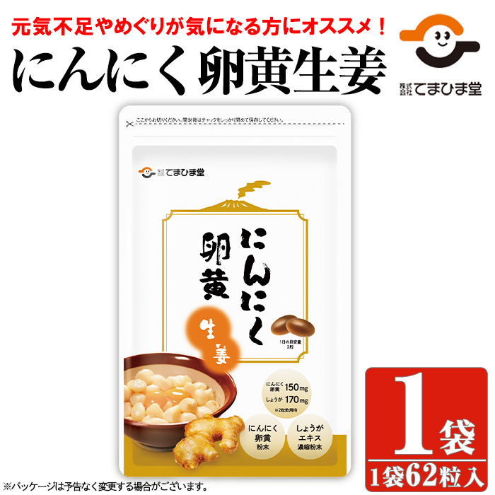 No.1293 てまひま にんにく卵黄生姜(1袋 62粒入り)  鹿児島 日置市 ニンニク 健康食品 栄養 元気 カプセル 安全安心 生姜 サプリ サプリメント 【てまひま堂】