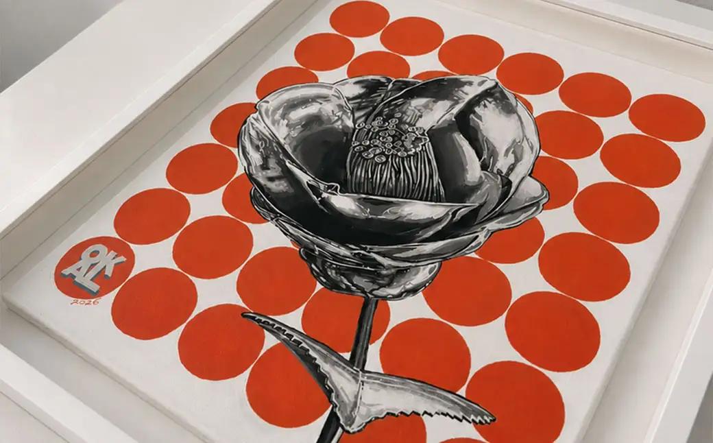 熊本城とPOPART HIGOROCKERS 肥後六花 アクリル画 アクリル 絵画 絵 美術 芸術 石膏ボード用フック付き 熊本県 熊本市