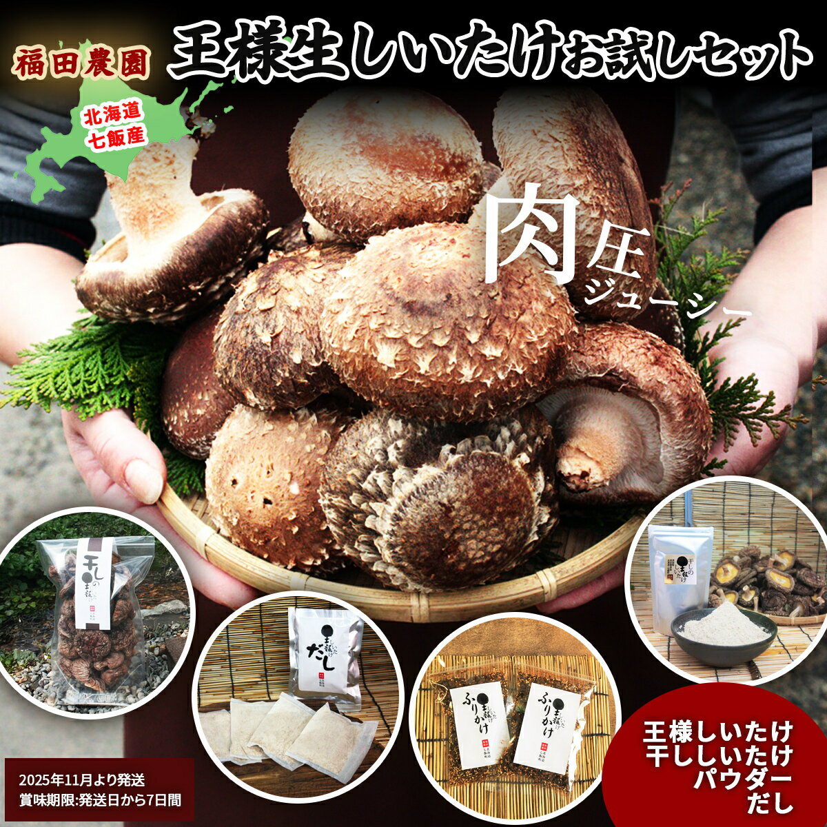 【ふるさと納税】【2025年11月より発送】王様しいたけお試しセット 福田農園 【 しいたけ 生しいたけ シイタケ 椎茸 干ししいたけ パウダー オーガニック ジューシー 肉厚 ステーキ 鍋 煮物 年越し 新年 年賀 おせち お餅 雑煮 手土産 送料無料 】 NAT005