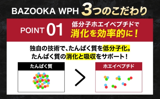 プロテイン BAZOOKA NUTRITION WPH（ホエイペプチド）＜ビターチョコレート＞ 600g 3個セット｜バズーカ岡田監修・人工甘味料不使用・国内製造 島根県雲南市/株式会社アルプロン [