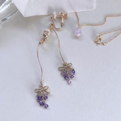 ふるさと納税 長岡京市 Agaroハンドメイド誕生石のイヤリング&amp;ネックレス(アメジスト) おまかせデザイン2点SET