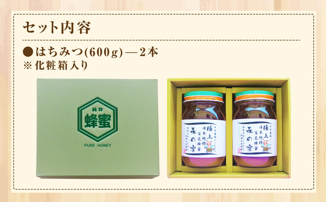 【国産はちみつ】 日本純粋百花蜂蜜 「森の蜜」 600g×2本 計1200g 化粧箱入り