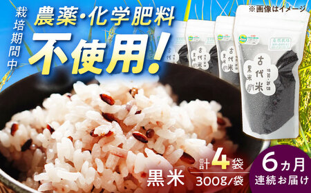 【6回定期便】自然農法で育てた 古代米 黒米 1.2kg（300g×4袋）雑穀米 /永尾 忠則[UAS018] 雑穀米 栽培期間中農薬不使用 特別栽培米 雑穀米セット 雑穀 常温 小分け チャック 古