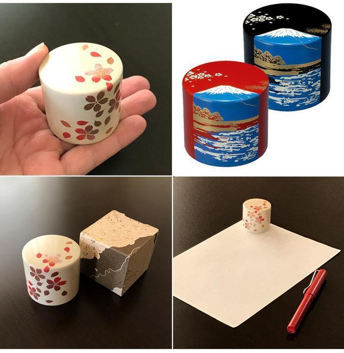 紀州漆器 文鎮 ペーパーウェイト 丸型 溜 折鶴【YG167】