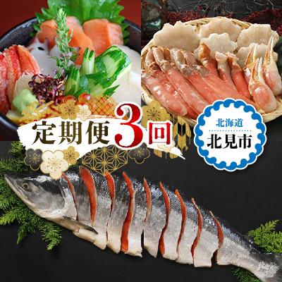 ふるさと納税 北見市 【毎月定期便】海鵬フーズの海の幸　お楽しみ便(海鮮丼・ズワイガニ・鮭切り身)全3回